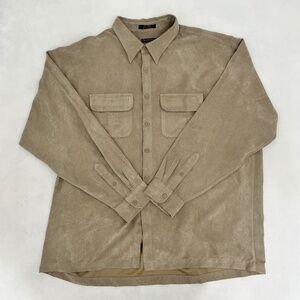 Van Heusen Mens Size 2XL Soft Suede Button Up Shirt Utility Pockets Long Sleeve